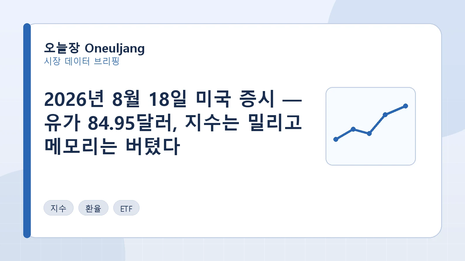 2026년 8월 18일 미국 증시 — 유가 84.95달러, 지수는 밀리고 메모리는 버텼다