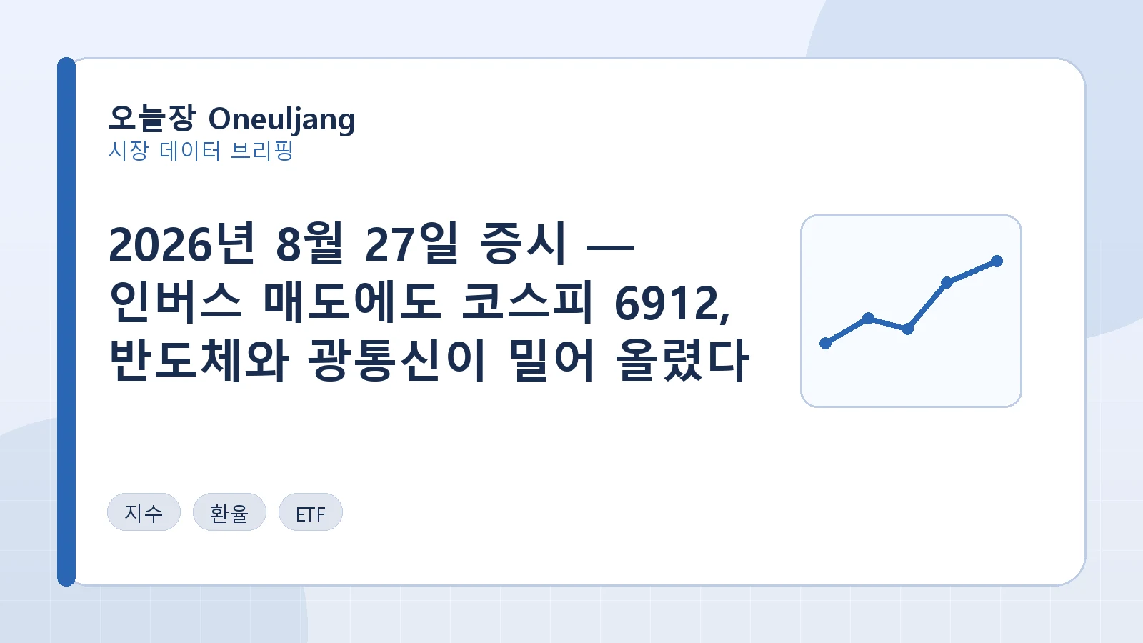 2026년 8월 27일 증시 — 인버스 매도에도 코스피 6912, 반도체와 광통신이 밀어 올렸다