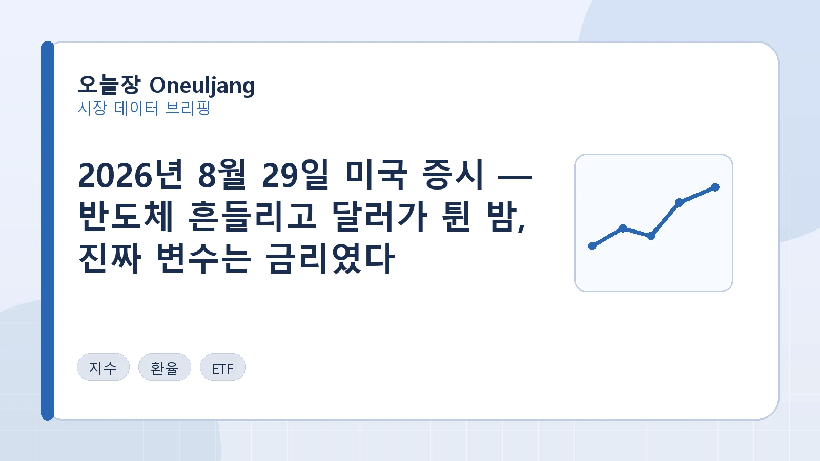 2026년 8월 29일 미국 증시 — 반도체 흔들리고 달러가 튄 밤, 진짜 변수는 금리였다 요약 이미지